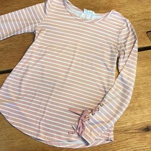 btween girls long sleeve pink & white top size 7